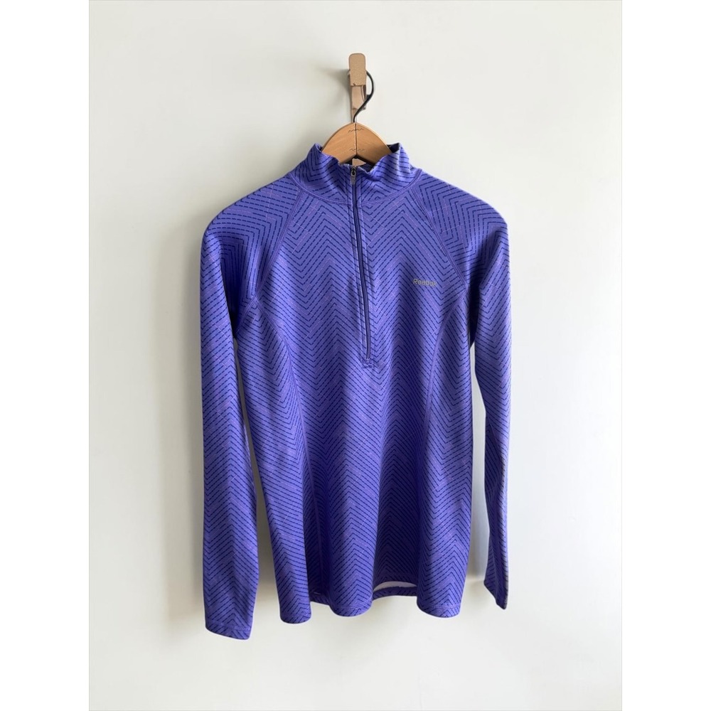 Reebok Womens Purple Chevron Quarter Zip Long Sleeve Athletic Pullover Size M